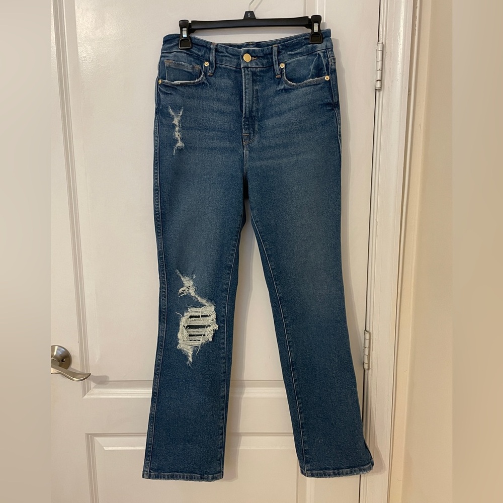 Good American Distressed High Rise Straight Jeans Size 27